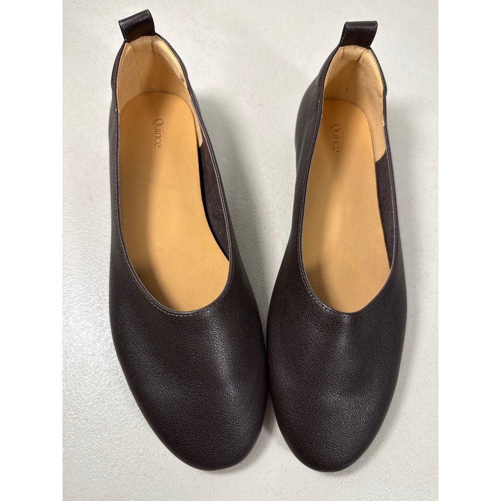 Quince Women Dark Brown Leather Ballet Flats Round Toe Minimalist Shoes Size 9.5